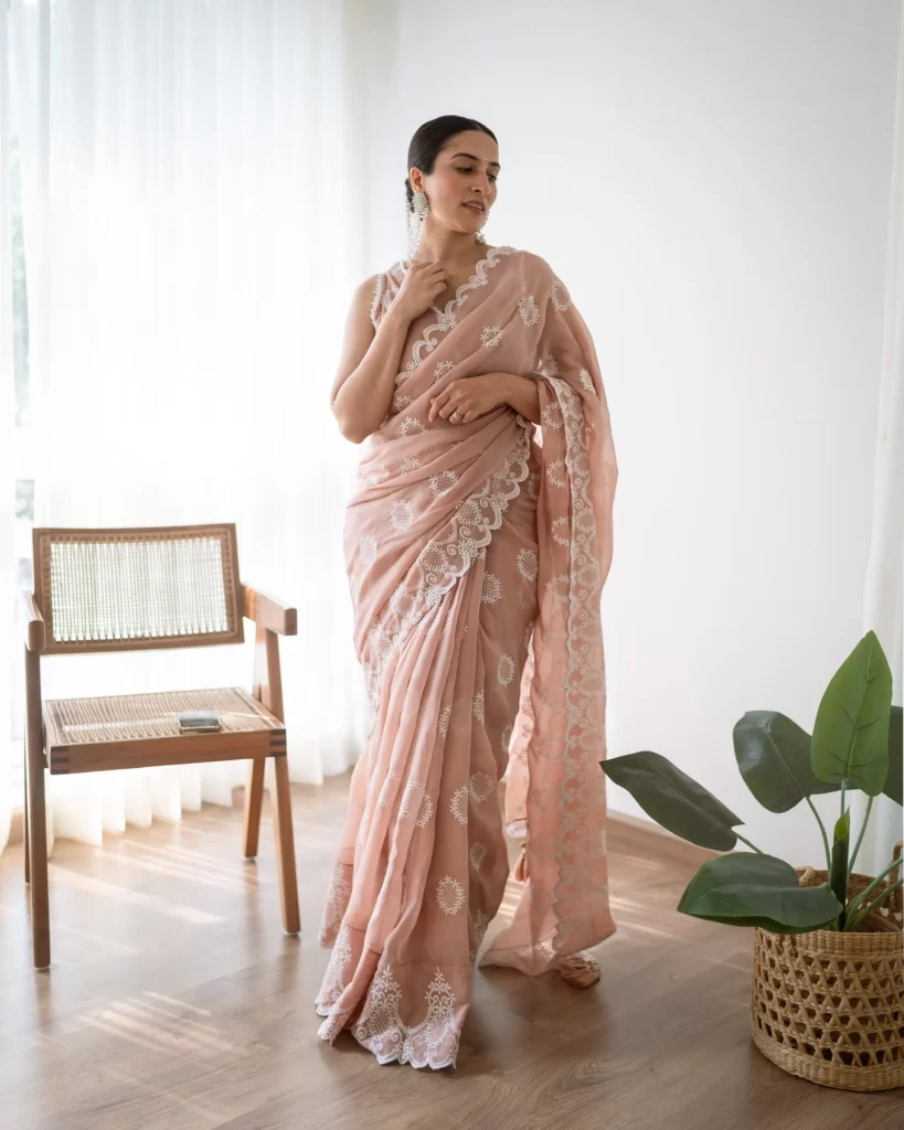 Pink Embroidered Saree Theloom